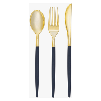 Navy and Gold Plastic Cutlery Set-32pc