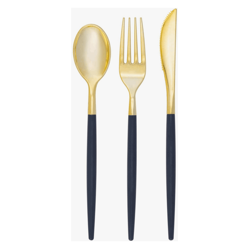Navy and Gold Plastic Cutlery Set-32pc