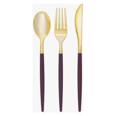 Purple and Gold Plastic Cutlery Set-32pc
