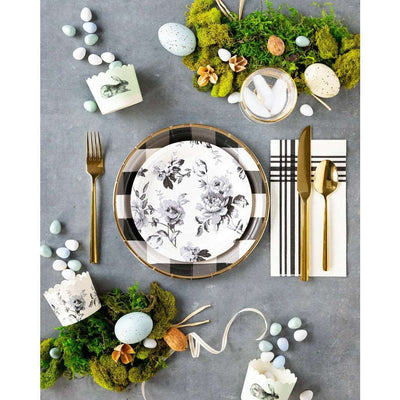 Black and white, Gingham and floral plates, napkin, and cups