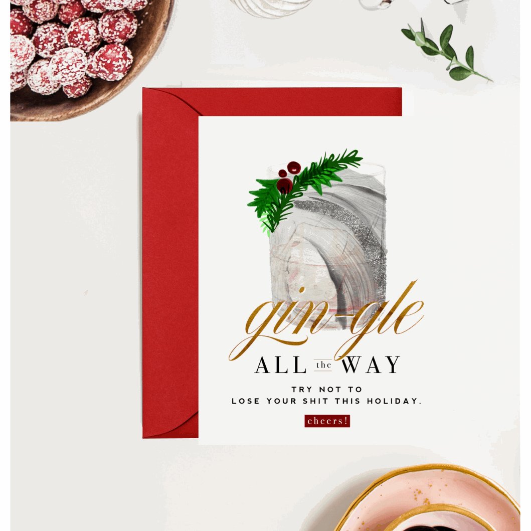 Holiday Cheer Greeting Card with Metallic Gold Envelope