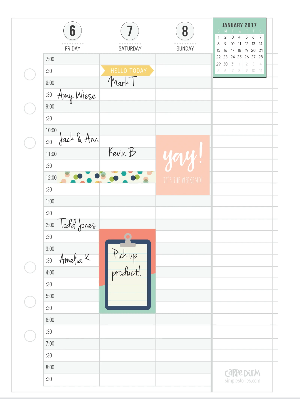 Daily planner with appointments and a calendar on a white background
