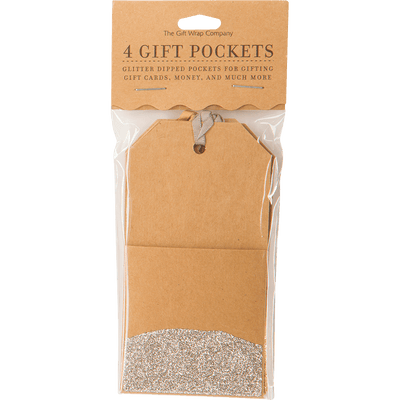 Package of Kraft paper gift tag with pocket dipped in silver glitter