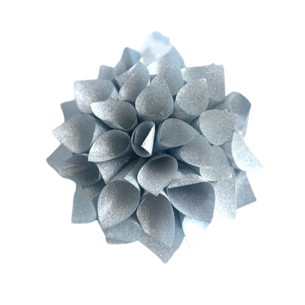 Glittery silver colored lotus shaped gift bow