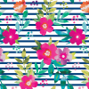 Close up of a navy and white striped large gift bag with hologram finish floral bouquet print accent