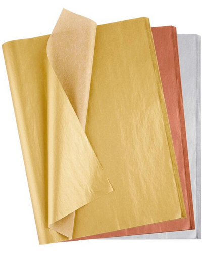 Gold, copper, and silver colored tissue metallic tissue paper for gift wrapping