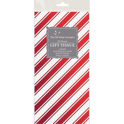 Packaged red and white candy cane stripe gift-wrapping tissue paper