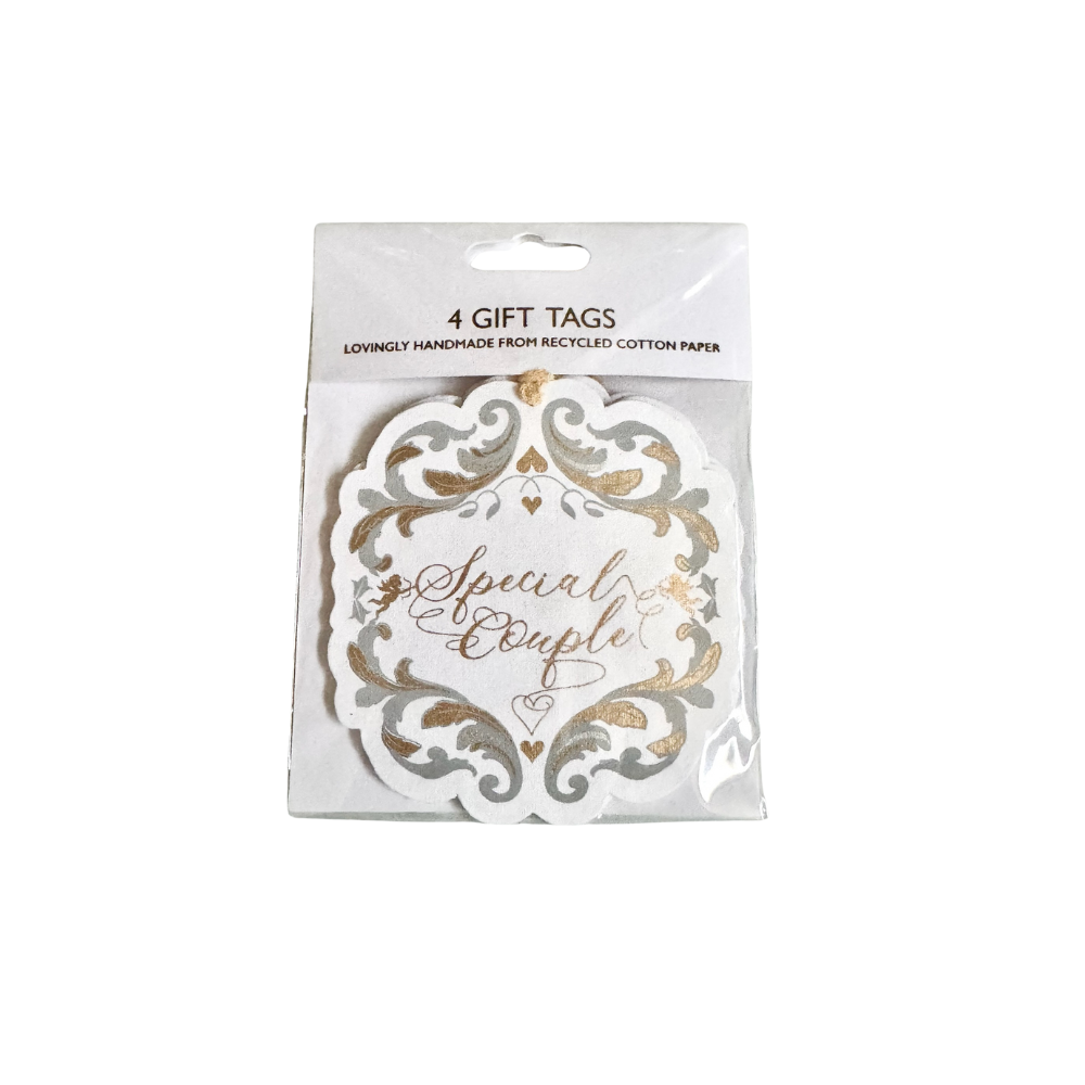 Front of packaging for a Baroque inspired gift tag