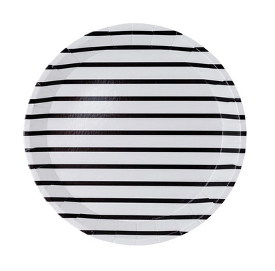 White with black pinstripe party paper plate