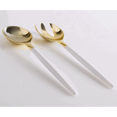 White handle and Gold Plastic Salad Serving Set