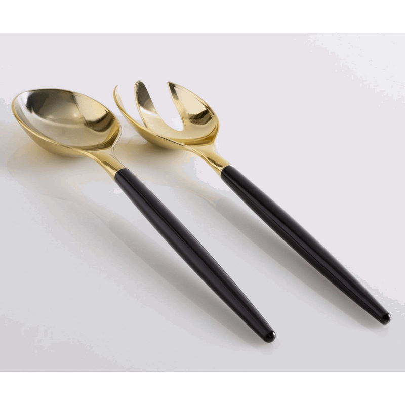 Black handle and Gold Plastic Salad Serving Set
