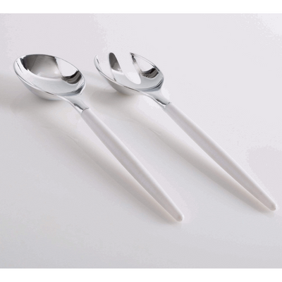 White handle and Silver Plastic Salad Serving Set