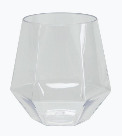 Clear plastic hexagon-shaped stemless wine goblet cup