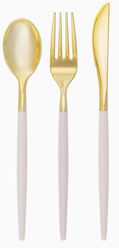 Linen and Gold Plastic Cutlery Set-32pc