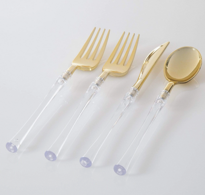 Neo-Classic Clear and Gold Plastic Cutlery Set-32pc