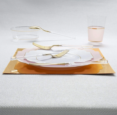 Neo-Classic Clear and Gold Plastic Cutlery Set-32pc