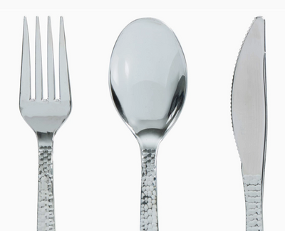 Silver Hammered Flatware Set-96pc