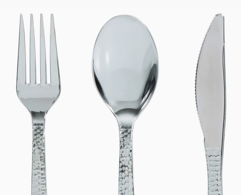 Silver Hammered Flatware Set-96pc