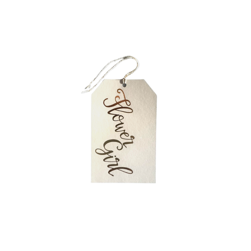Cream textured gift tag with cream twine and gold foil printed  "Flower Girl"