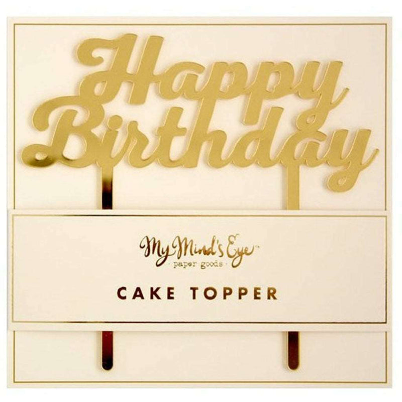 Gold Happy Birthday Cake Toppers - Cupcake Topper -