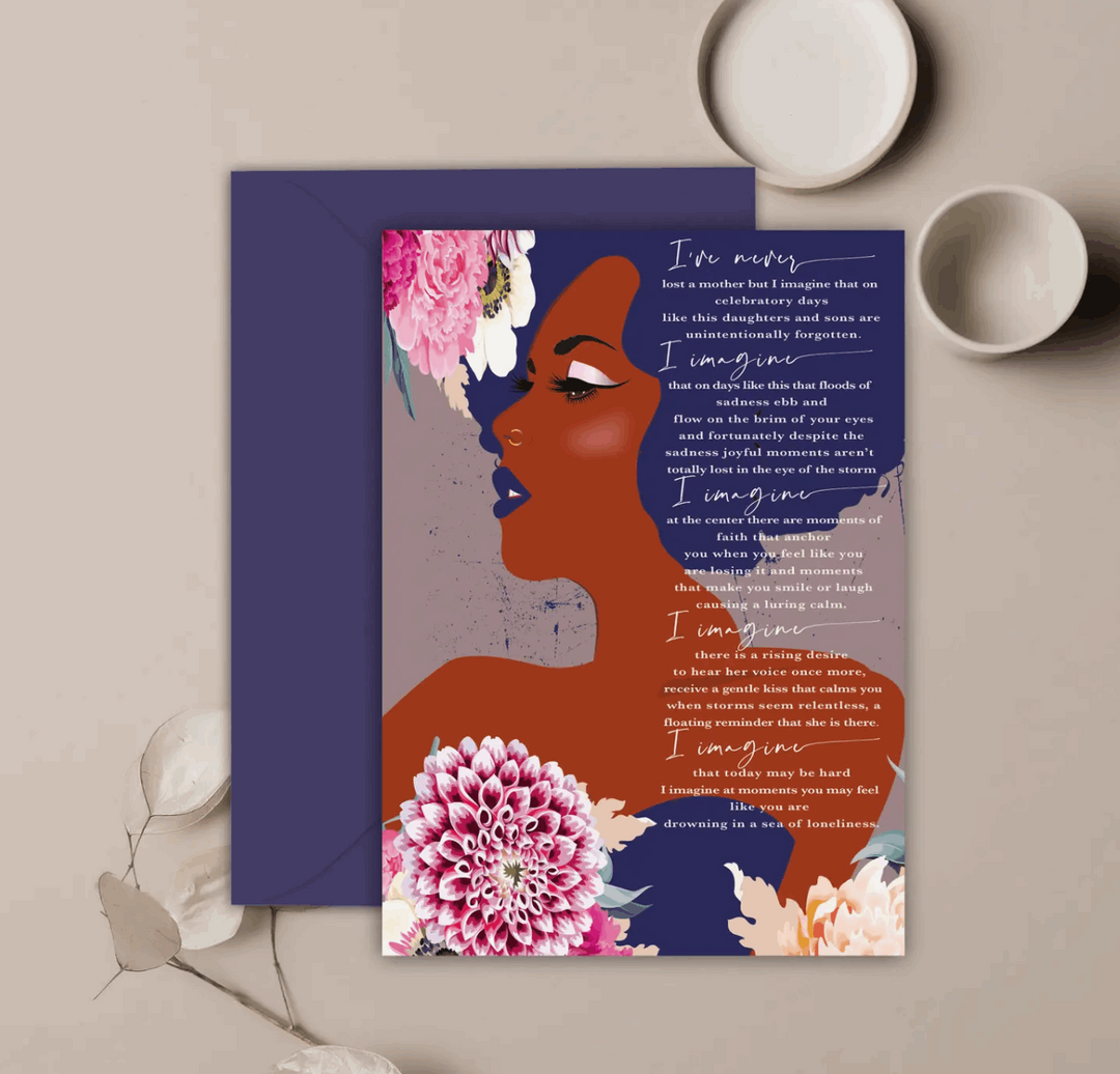 A greeting card with a floral design and a heartfelt message about losing a loved one.
