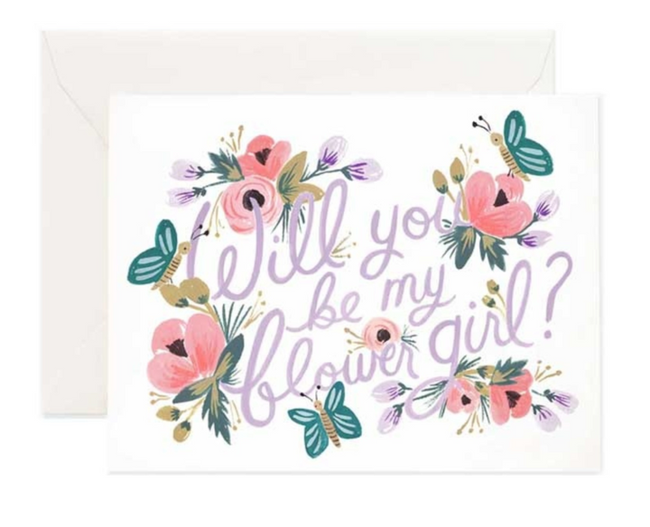Cream greeting card with floral and butterfly design and text &