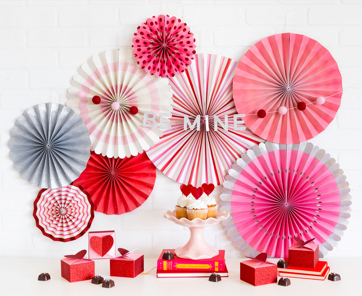 Paper Decorating Fans, Cake Toppers and Treat Boxes for Valentine's Day