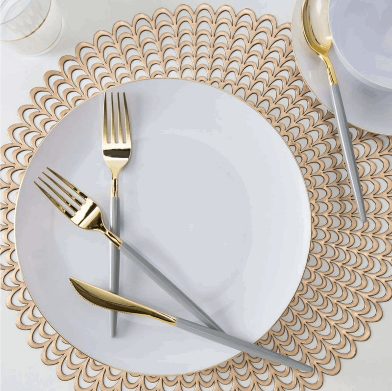 Grey and Gold Plastic Cutlery Set-32pc