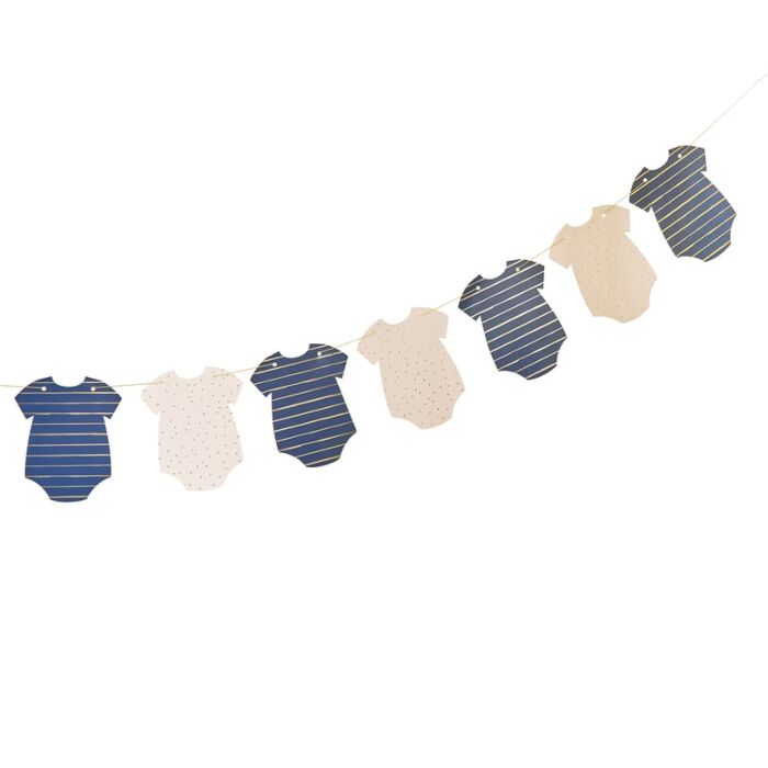 Navy and gold striped &amp; Pink and gold polka dot baby onesie shaped bunting banner