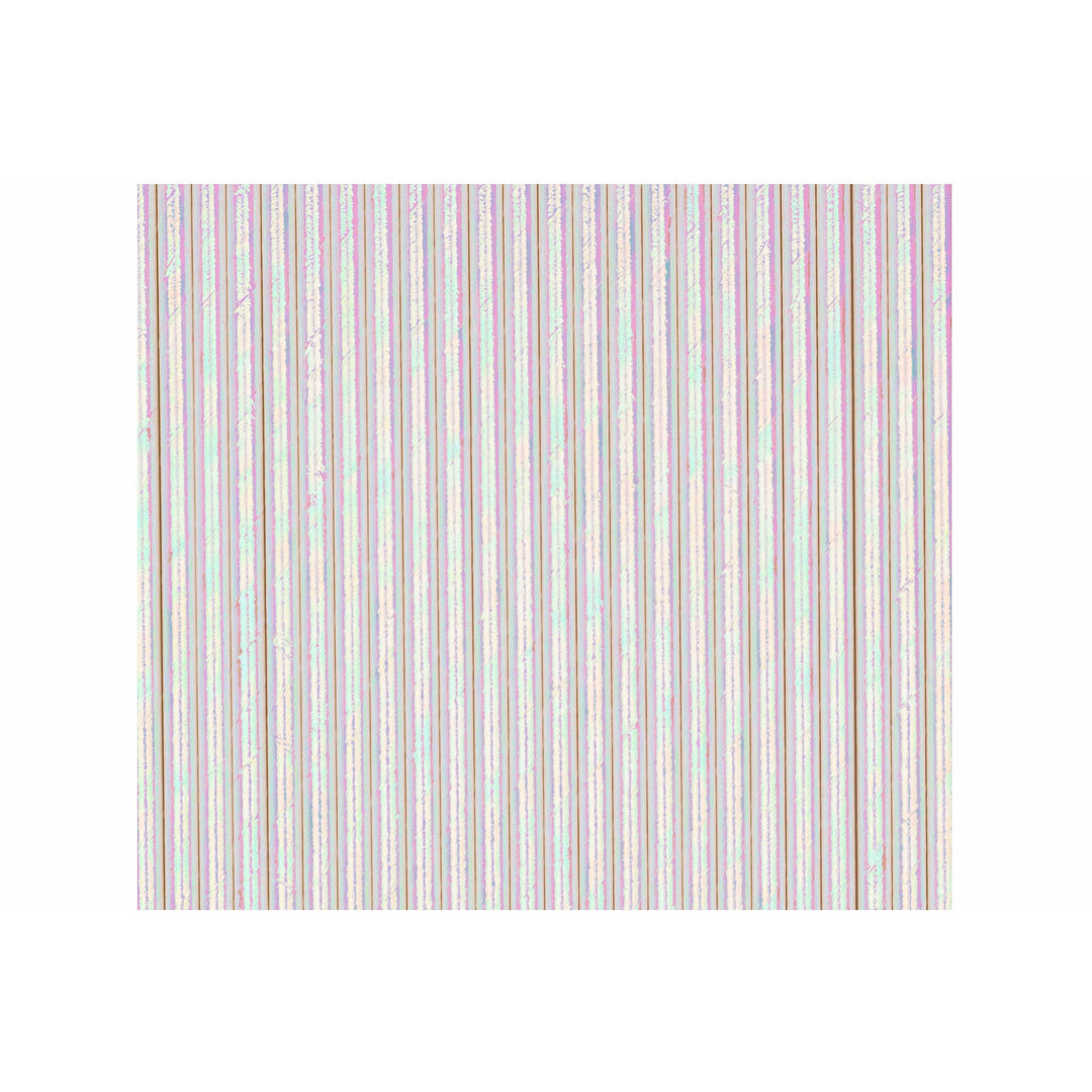 A pack of iridescent paper straws with a shimmering, translucent yet reflective surface color.