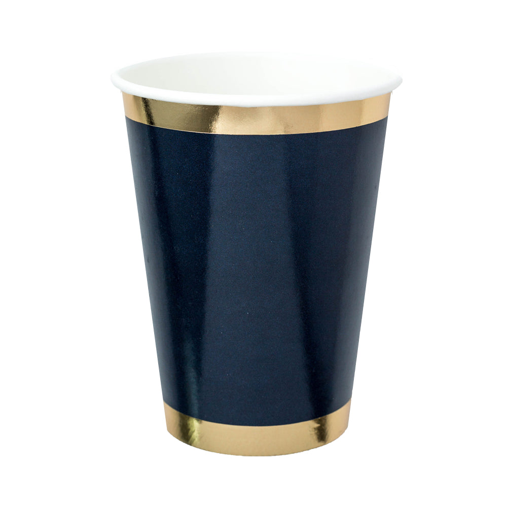 Navy paper cup with gold foil borders