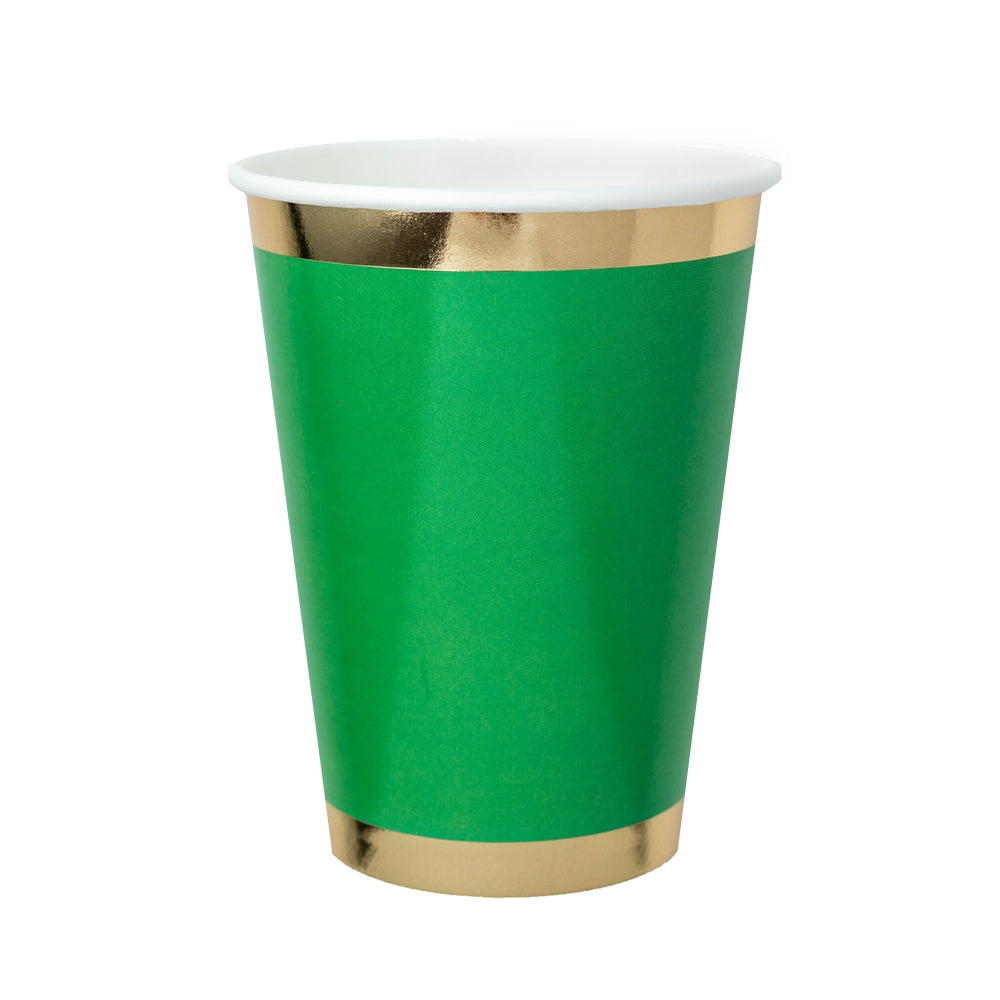 vibrant green paper cup with gold foil borders