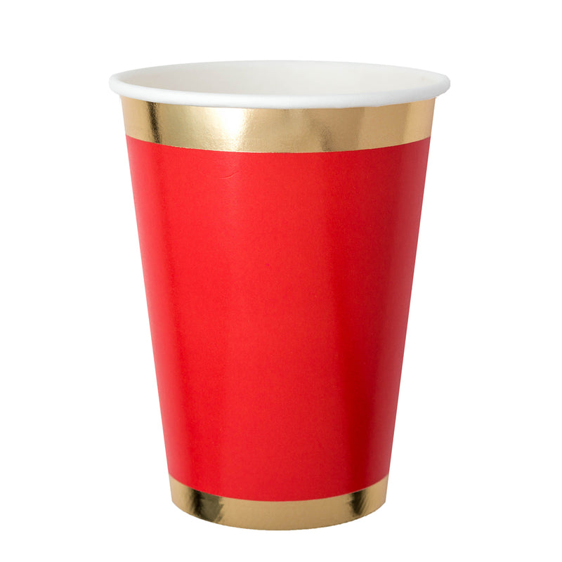 Red paper cup with gold foil borders