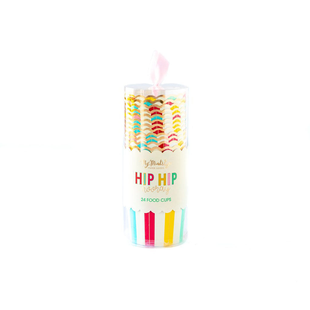 Package of the Hip Hip Hooray rainbow striped treat cups