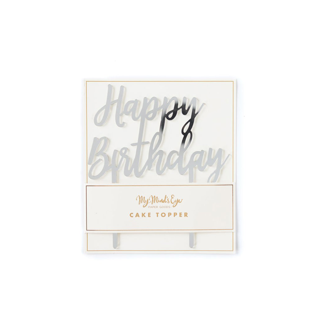 Packaged Silver Acrylic Happy Birthday Cake Topper