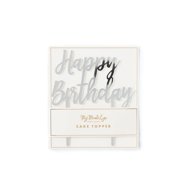 Packaged Silver Acrylic Happy Birthday Cake Topper