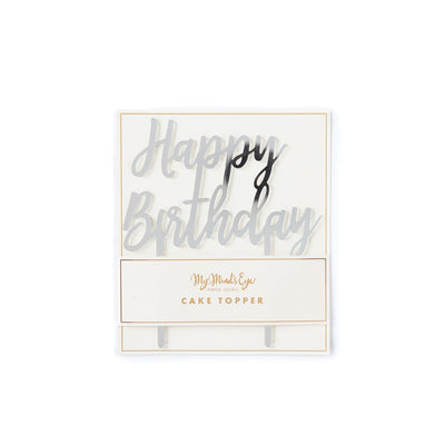 Packaged Silver Acrylic Happy Birthday Cake Topper