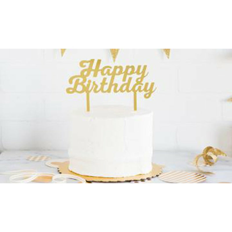 Gold Happy Birthday Cake Toppers - Cupcake Topper -