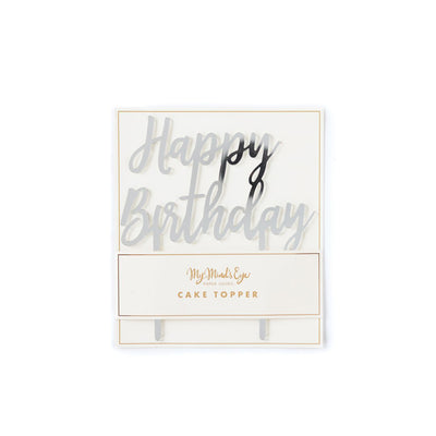 Silver Happy Birthday Cake Toppers - Cupcake Topper -