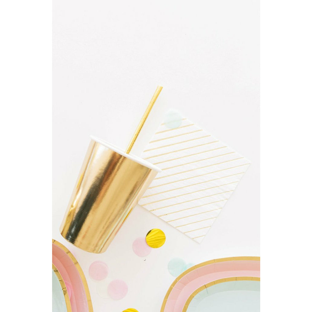 White & Gold Striped Cocktail Napkins - Napkins -