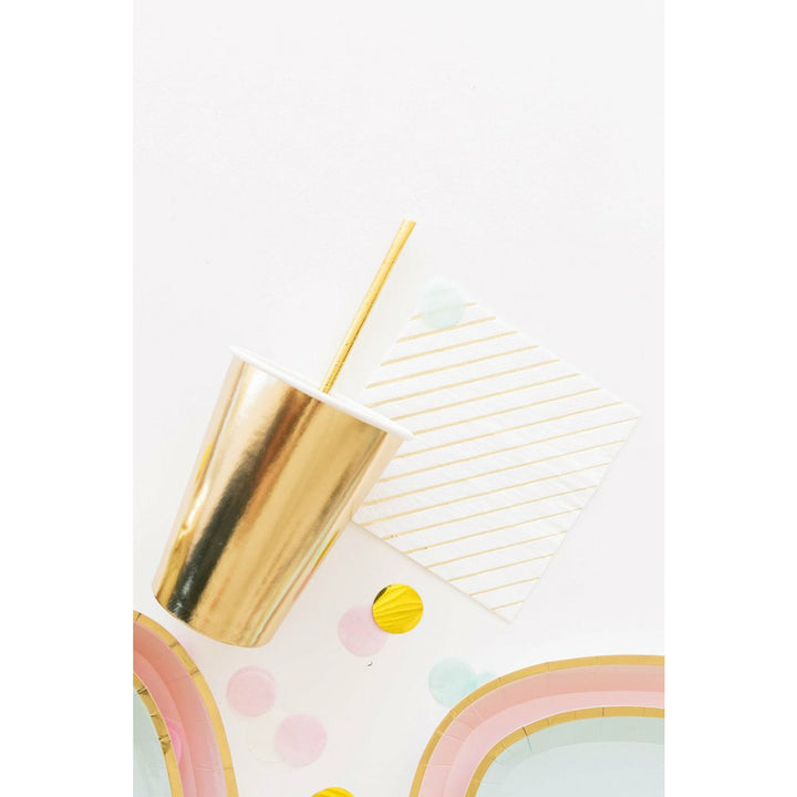 White &amp; Gold Striped Cocktail Napkins - Napkins -