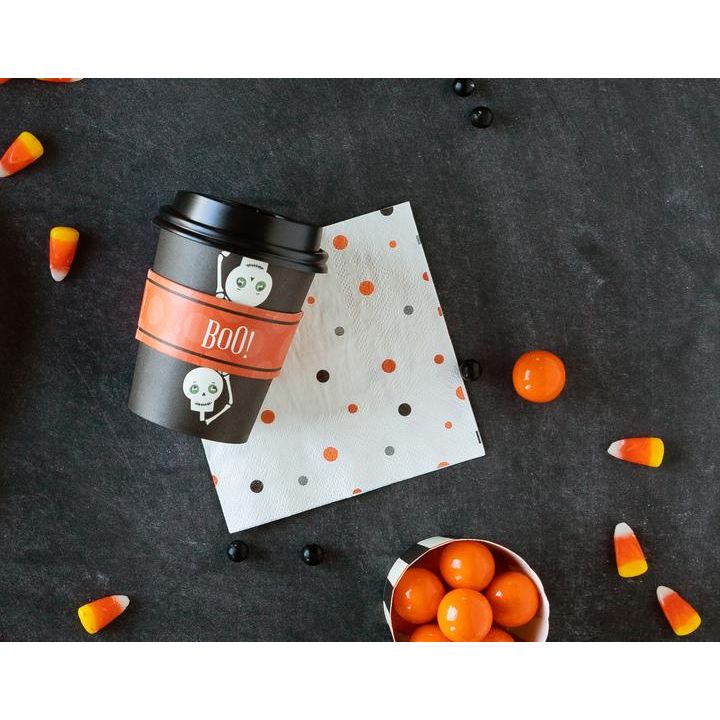 Candy Corn, Black Halloween Cup, Polka Dot Napkin